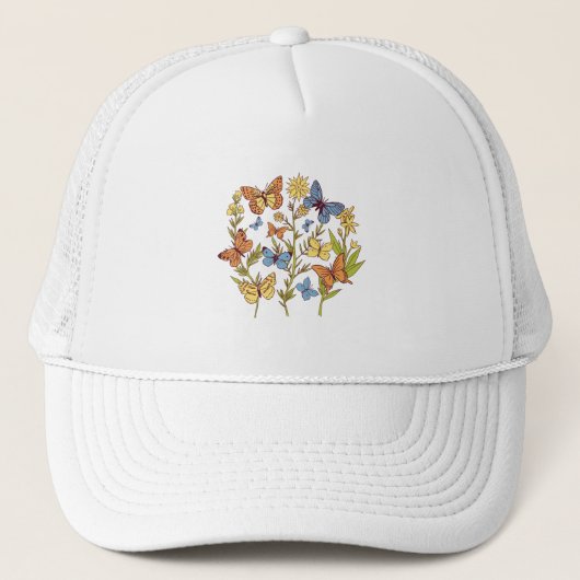 Bloemen en vlinders trucker pet (Voorkant)