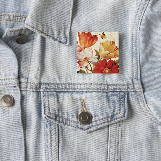 Bloemen en vlinders vierkante button 5,1 cm (In situ)