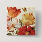 Bloemen en vlinders vierkante button 5,1 cm (Voorkant)