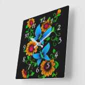 Bloemen en vlinders vierkante klok (Hoek)