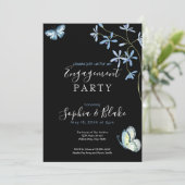 Bloemen en vlinders | Zwarte Engagement Party Kaart (Staand voorkant)