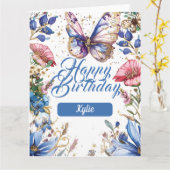  bloemen- en vlinderverjaardagsontwerp kaart (Gele Bloem)