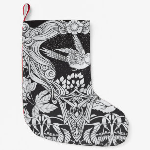 Bloemen en vogel in de nieuwe kunststijl naadloos kleine kerstsok