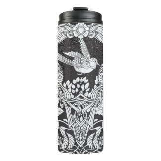 Bloemen en vogel in de nieuwe kunststijl naadloos thermosbeker