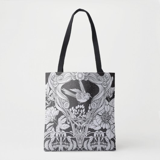 Bloemen en vogel in de nieuwe kunststijl naadloos tote bag (Voorkant)
