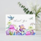 Bloemen en vogel kolibrie Aquarel dank je Bedankkaart (Staand voorkant)