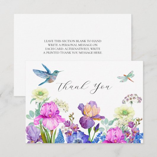 Bloemen en vogel kolibrie Aquarel dank je Bedankkaart (Voorkant / Achterkant)