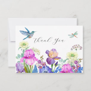 Bloemen en vogel kolibrie Aquarel dank je wel Bedankkaart