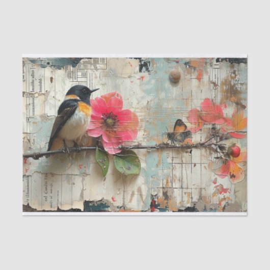 Bloemen en vogel tissuepapier (Voorkant)