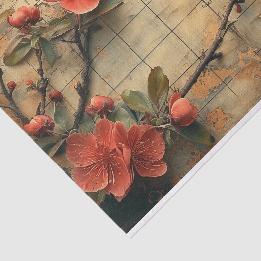 Bloemen en vogel tissuepapier (Detail)