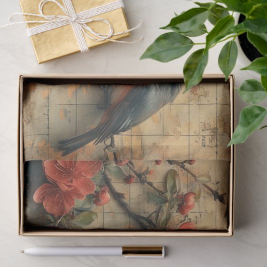 Bloemen en vogel tissuepapier (Geschenk)