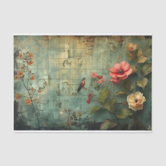 Bloemen en vogel tissuepapier (Voorkant)