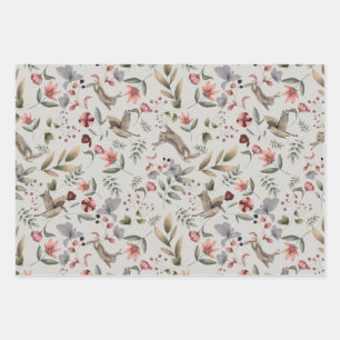 Bloemen en vogelpakpapier inpakpapier vel
