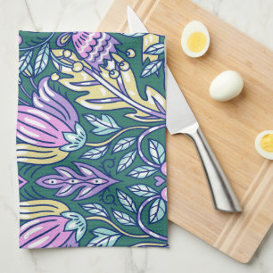 Bloemen- en vogelpatroon in antieke stijl theedoek