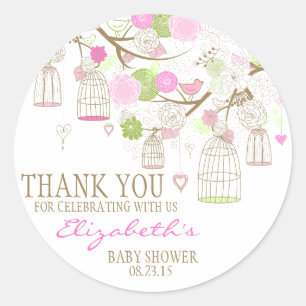 Bloemen en vogels Dank je Baby shower sticker