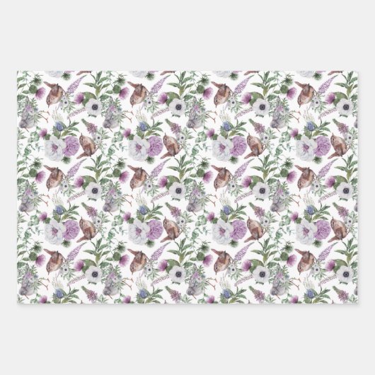 Bloemen en vogels die papierbladen overvullen inpakpapier vel (Voorkant 3)