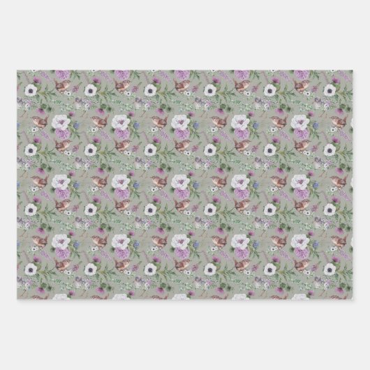 Bloemen en vogels die papierbladen overvullen inpakpapier vel (Voorkant 2)