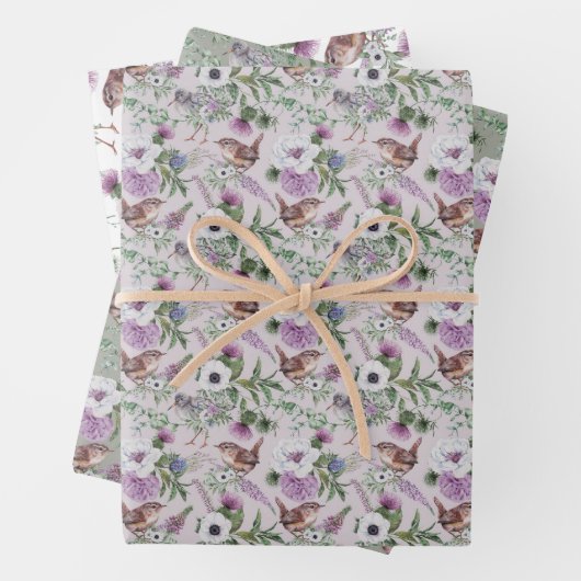 Bloemen en vogels die papierbladen overvullen inpakpapier vel (In situ)