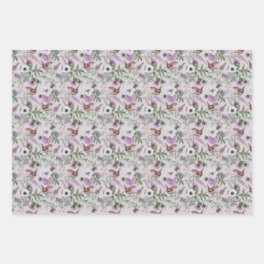 Bloemen en vogels die papierbladen overvullen inpakpapier vel (Voorkant)