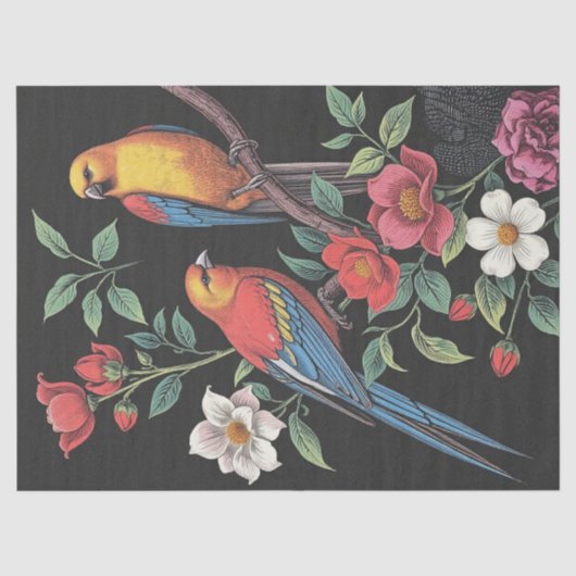 Bloemen en Vogels Illustratie Tissuepapier (Voorkant)