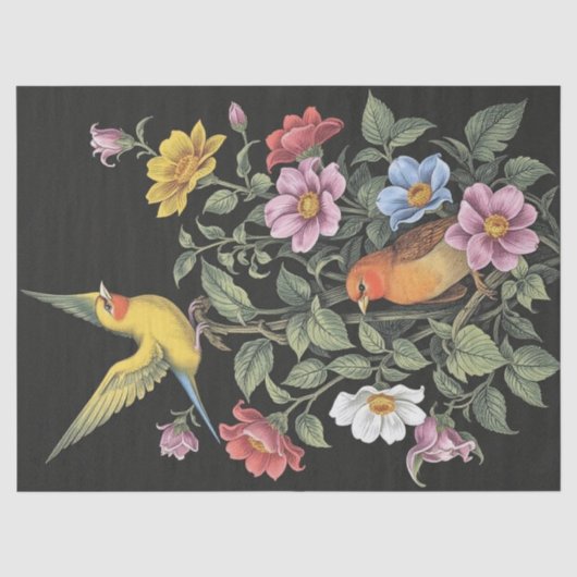 Bloemen en Vogels Illustratie Tissuepapier (Voorkant)