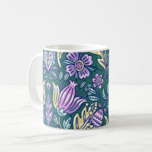 Bloemen en vogels in antieke stijl patroon koffiemok