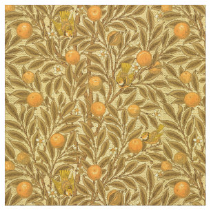 bloemen en vogels in Oranje boompatronen Stof