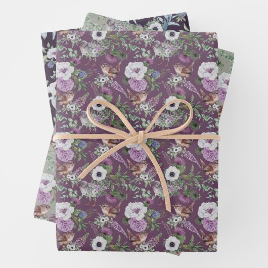 Bloemen en vogels inpakpapier vel (In situ)