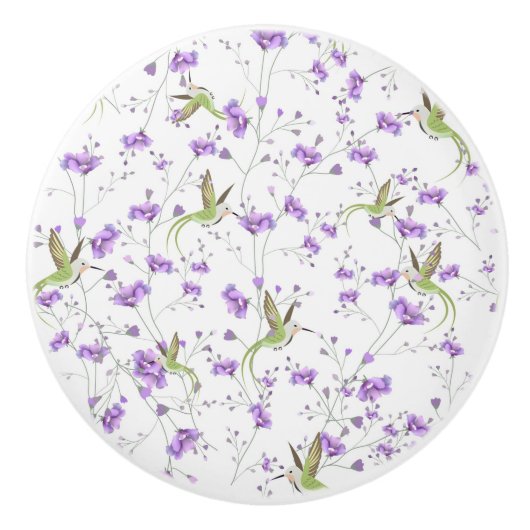 Bloemen en vogels keramische knop (Voorkant)