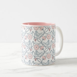 Bloemen en vogels naadloos patroon tweekleurige koffiemok
