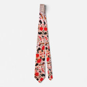 BLOEMEN EN VOGELS, PEACOCKS Red Black White Floral Stropdas (Voorkant)