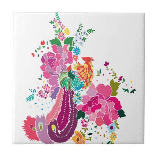 bloemen en vogels tegeltje (Voorkant)