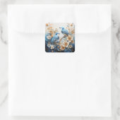 Bloemen en Vogels Vierkante Sticker (Tas)