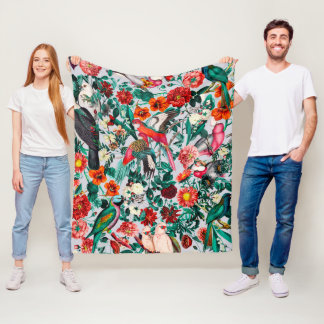 BLOEMEN EN VOGELS XIV-II FLEECE DEKEN