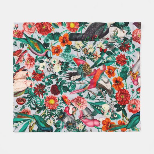 BLOEMEN EN VOGELS XIV-II FLEECE DEKEN (Voorkant (Horizontaal))