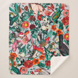 BLOEMEN EN VOGELS XIV-II SHERPA DEKEN