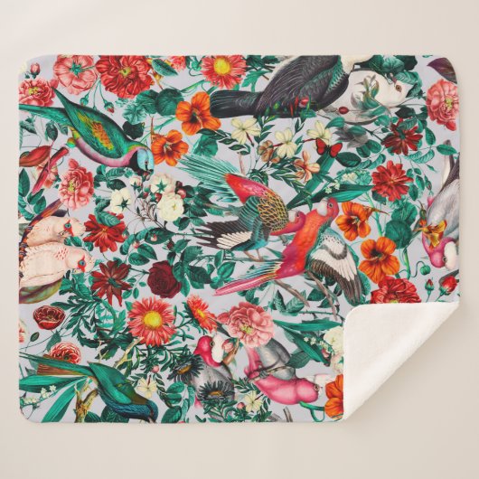 BLOEMEN EN VOGELS XIV-II SHERPA DEKEN (Voorkant (horizontaal))