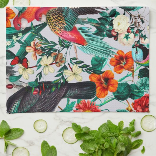 BLOEMEN EN VOGELS XIV-II THEEDOEK (Gevouwen)