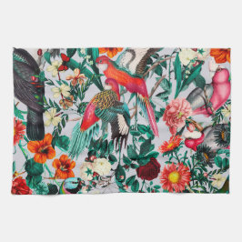 BLOEMEN EN VOGELS XIV-II THEEDOEK