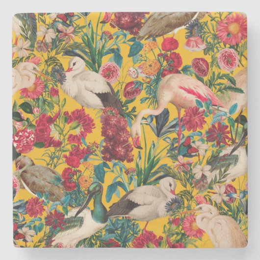 BLOEMEN EN VOGELS XVIII STENEN ONDERZETTER (Voorkant)