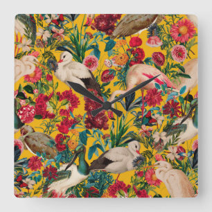 BLOEMEN EN VOGELS XVIII VIERKANTE KLOK
