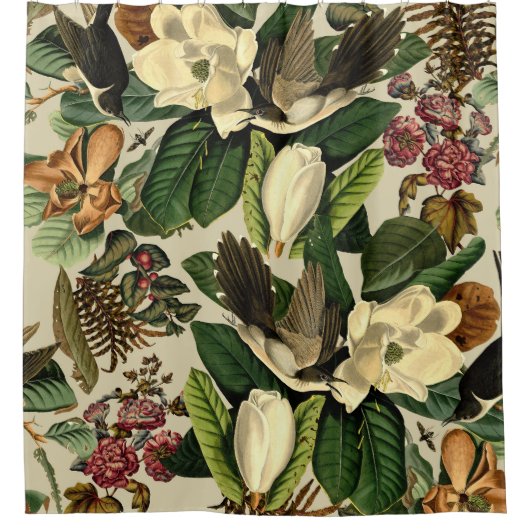 Bloemen en vogels XXI-II Douchegordijn (Voorkant)