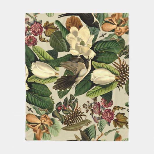 Bloemen en vogels XXI-II Fleece Deken (Voorkant)