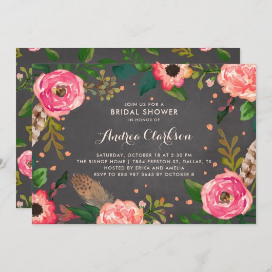 Bloemen en Vrijgezellenfeest van het krijt Kaart (Voorkant / Achterkant)