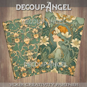 Bloemen en vrouw in Art Nouveau -Decoupage- Tissuepapier