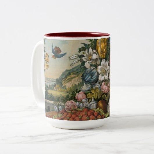  bloemen en vruchten | Currier en Ives Tweekleurige Koffiemok (Voorkant links)