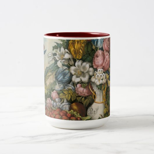  bloemen en vruchten | Currier en Ives Tweekleurige Koffiemok (Center)