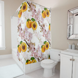 Bloemen en vruchten van abrikozen. douchegordijn