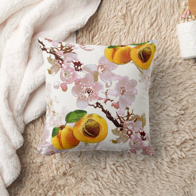 Bloemen en vruchten van abrikozen. kussen (Deken)