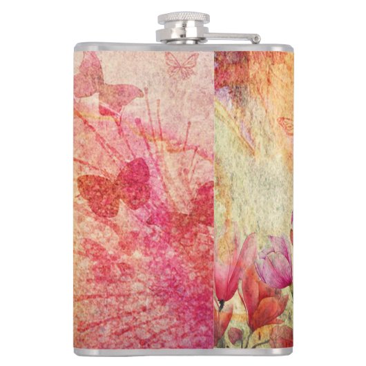 Bloemen en Waterverf van botervliegen, heupkolf Heupfles (Achterkant)